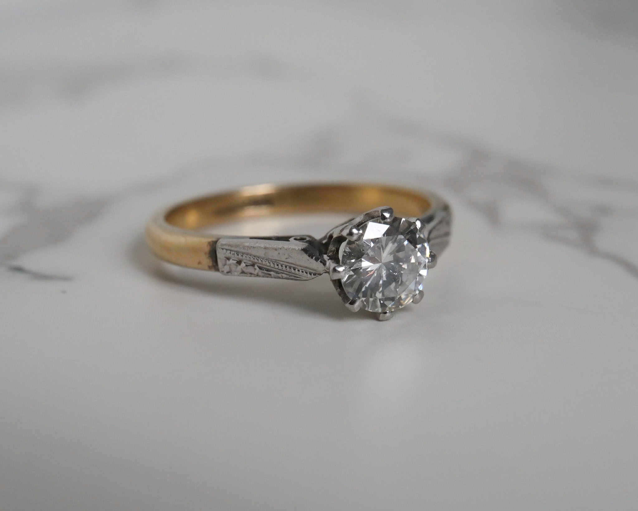 Antique 1930s diamond solitaire ring 0.7ct, 18ct gold and platinum for sale in Leeds, Yorkshire