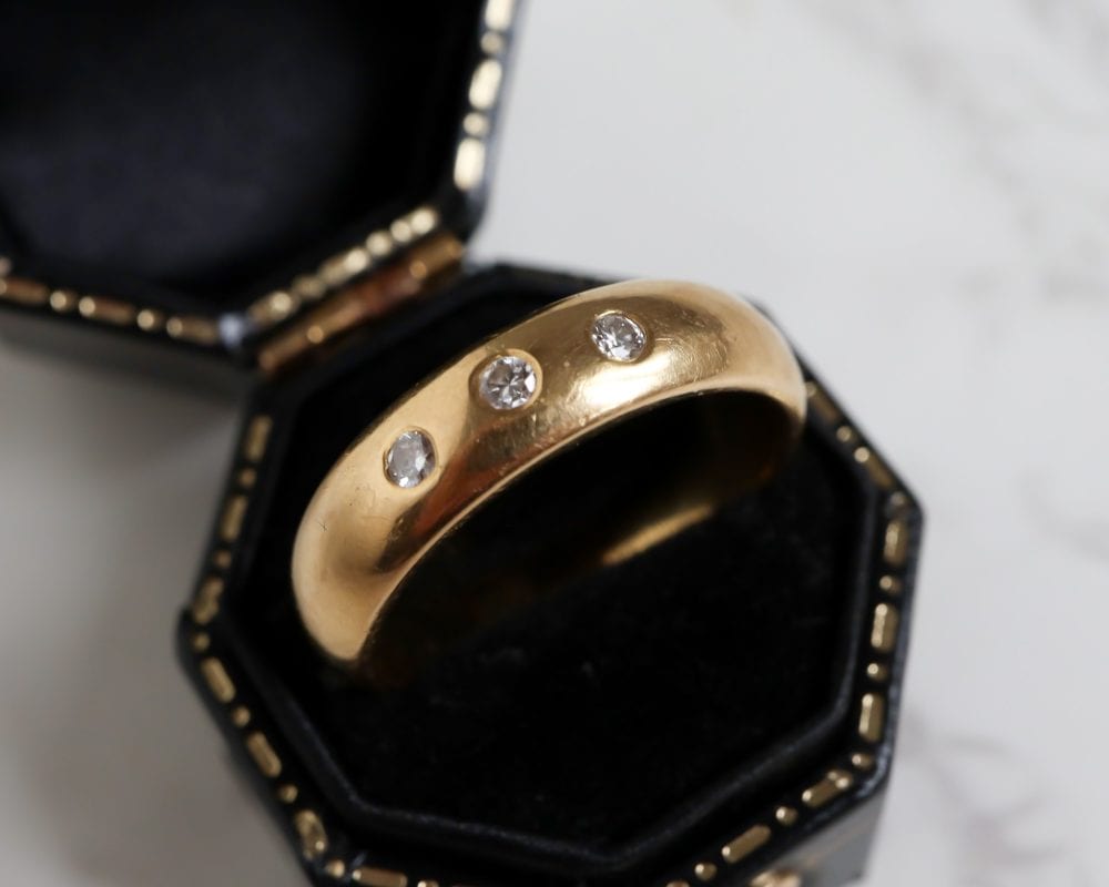 Antique 22ct yellow gold and old cut diamond wedding ring for sale in Leeds, Yorkshire