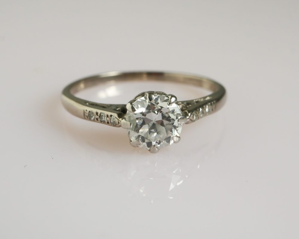 Antique Art Deco diamond solitaire ring in platinum for sale in Leeds, Yorkshire