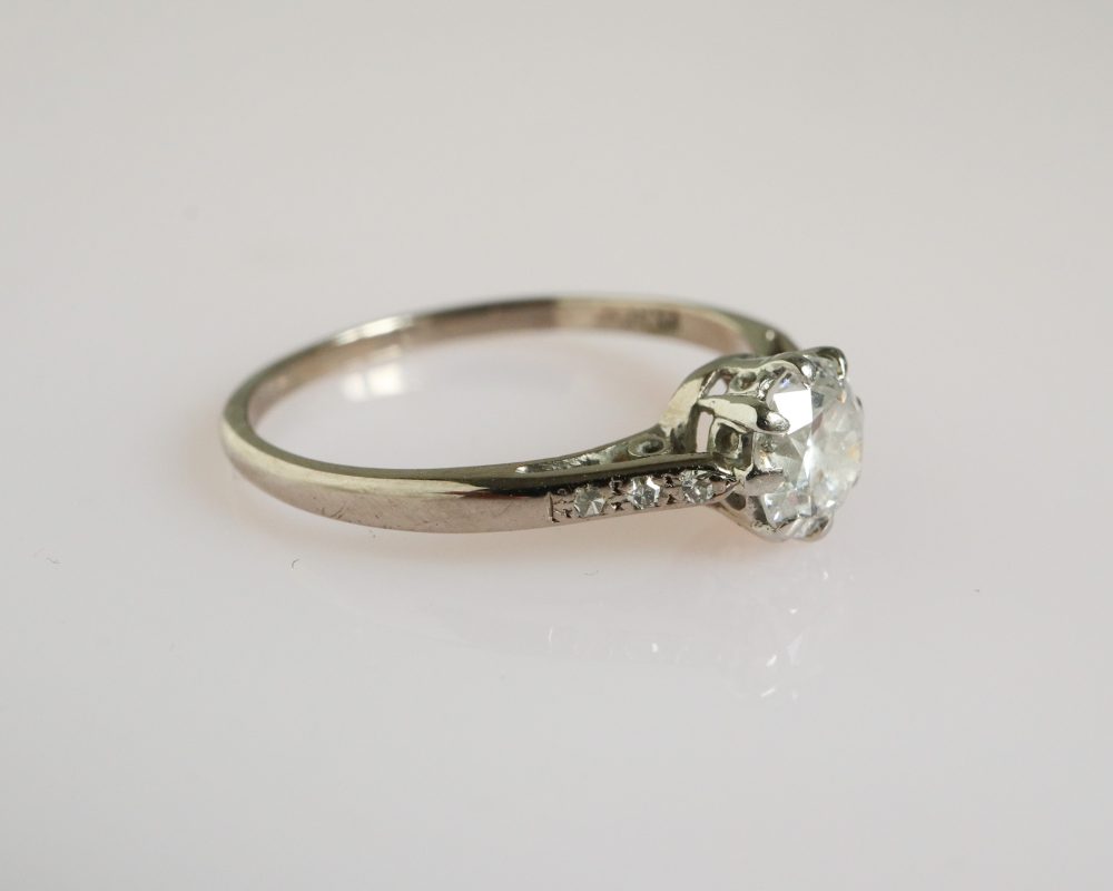 Antique Art Deco diamond solitaire ring in platinum for sale in Leeds, Yorkshire