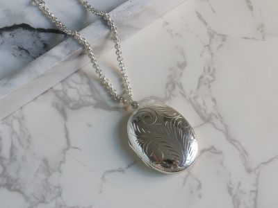 Vintage style silver engraved oval locket and chain for sale in Leeds, Yorkshire