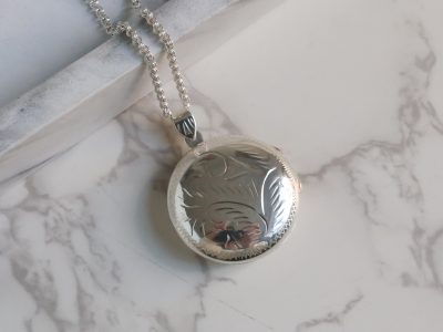 Vintage style silver engraved round locket and chain for sale in Leeds, Yorkshire