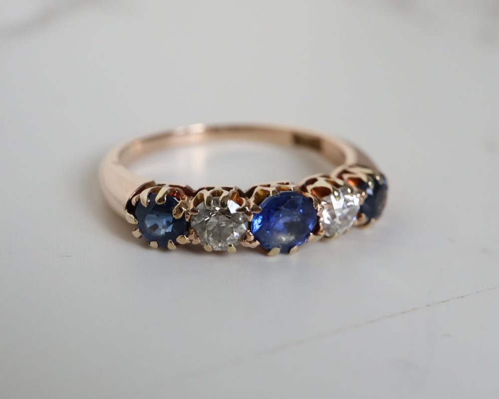Antique Edwardian sapphire and diamond ring for sale in Leeds, Yorkshire