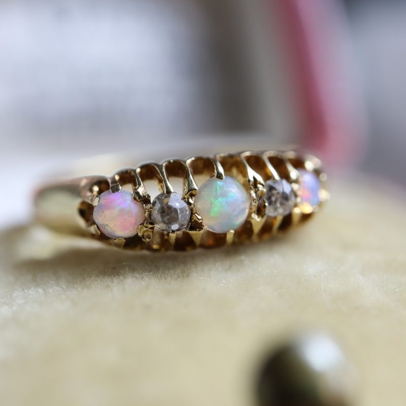 Antique Edwardian opal and diamond ring in 9ct yellow gold for sale in Leeds, Yorkshire