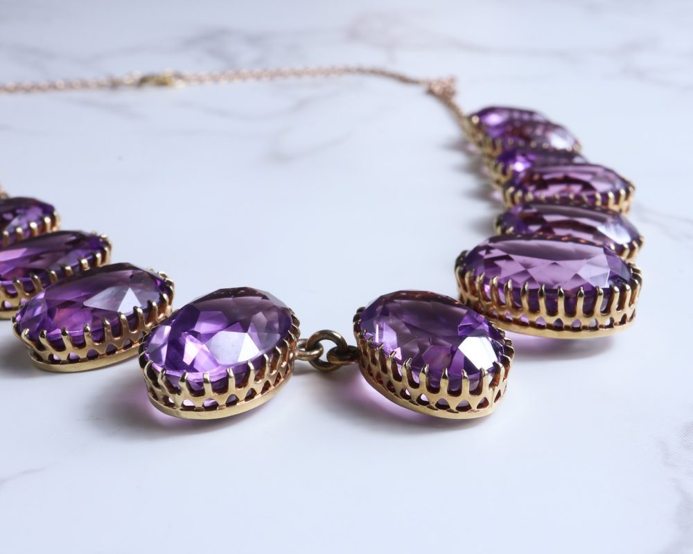 Antique Victorian amethyst Riviera necklace in 9ct yellow gold for sale in Leeds, Yorkshire