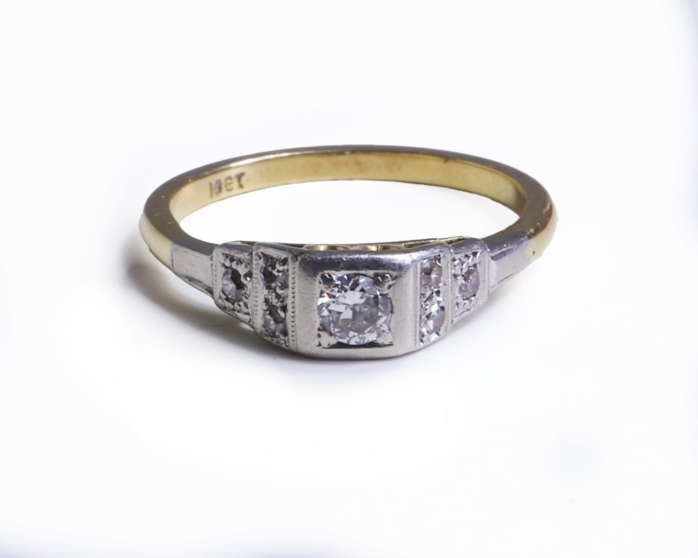 stepped deco ring photoshop Art Deco diamond stepped shoulder ring in 18ct yellow gold and platinum for sale in Leeds, Yorkshire
