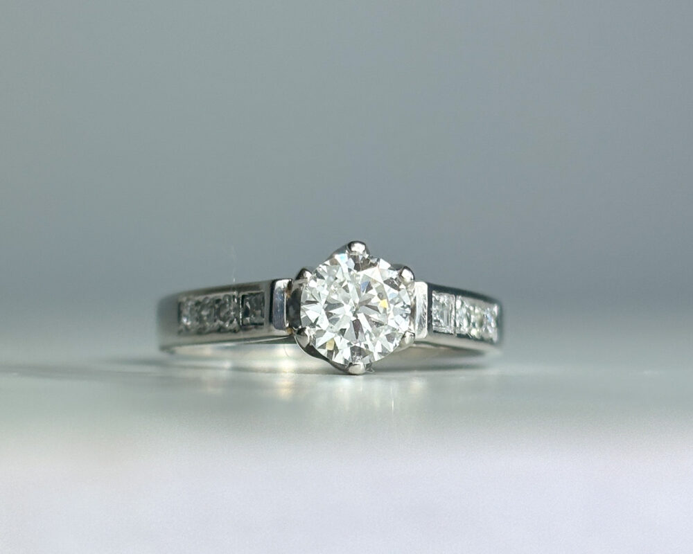 IMG_2887 Vintage diamond ring with diamond shoulders for sale in Leeds