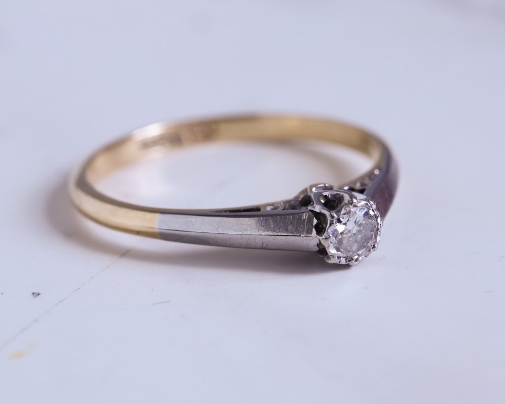 Antique diamond stacking ring in 18ct yellow gold and platinum for sale in Leeds, Yorkshire