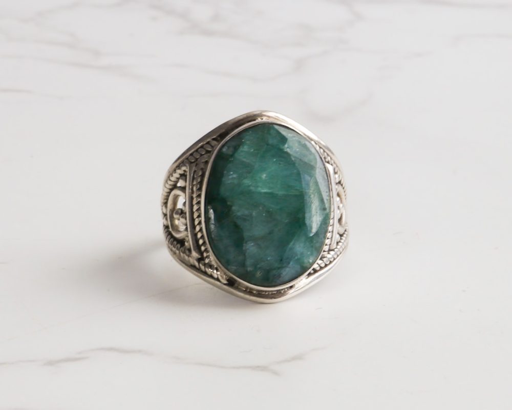 Silver and emerald ring vintage inspired for sale in Leeds, Yorkshire