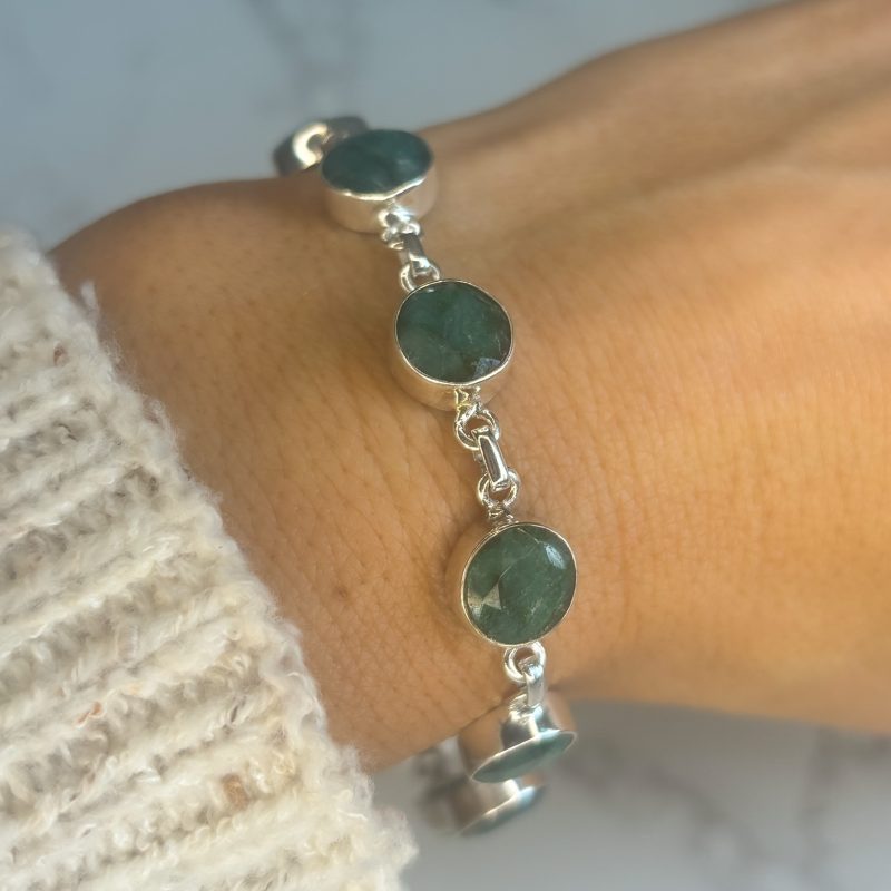 Silver and emerald round link bracelet for sale in Leeds, Yorkshire