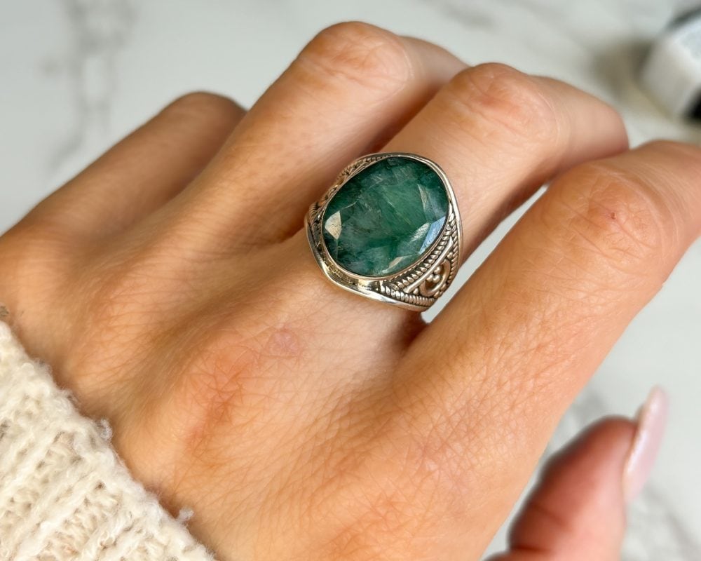 Silver and emerald ring vintage inspired for sale in Leeds, Yorkshire