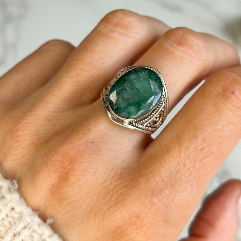 Silver and emerald ring vintage inspired for sale in Leeds, Yorkshire