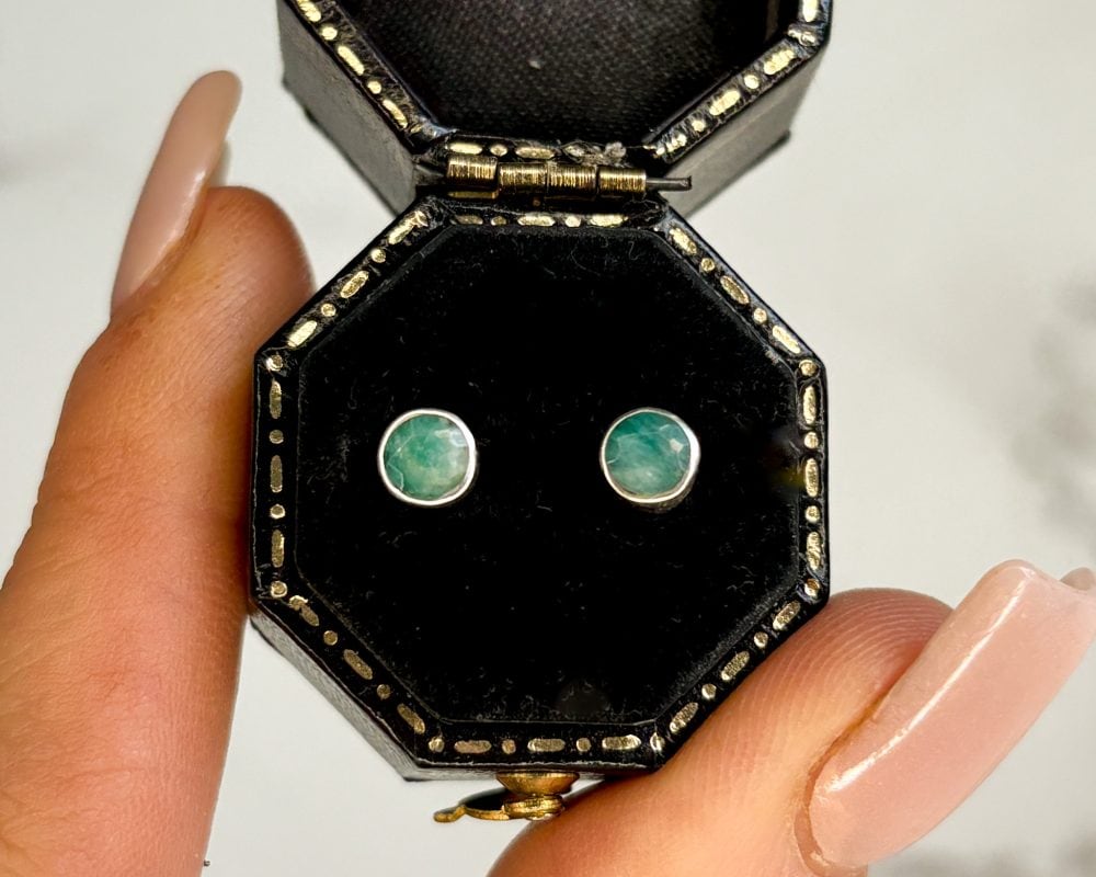 Silver and emerald small round stud earrings for sale in Leeds, Yorkshire