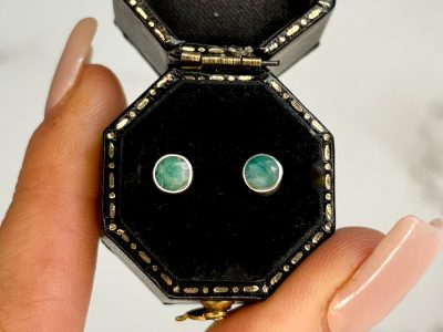 Silver and emerald small round stud earrings for sale in Leeds, Yorkshire