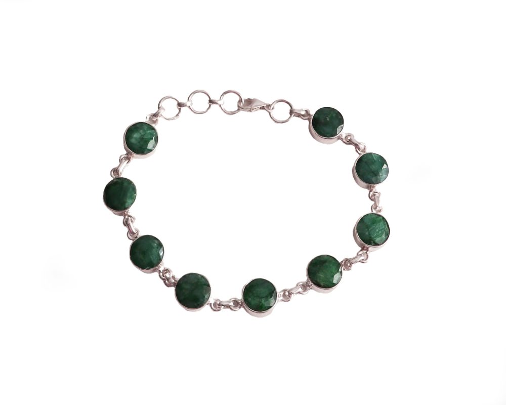 Silver and emerald round link bracelet for sale in Leeds, Yorkshire
