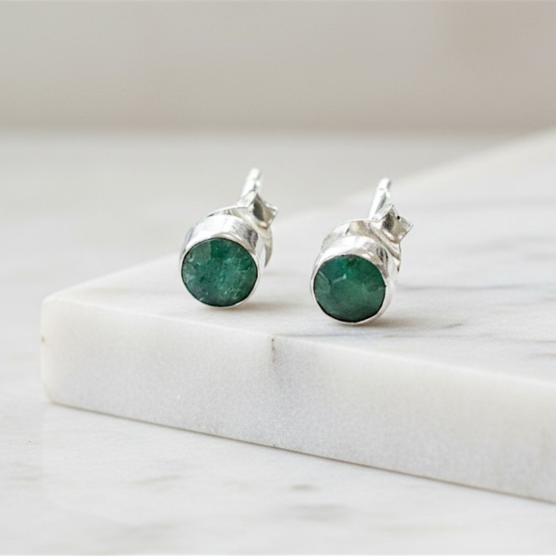silver and emerald studs for sale