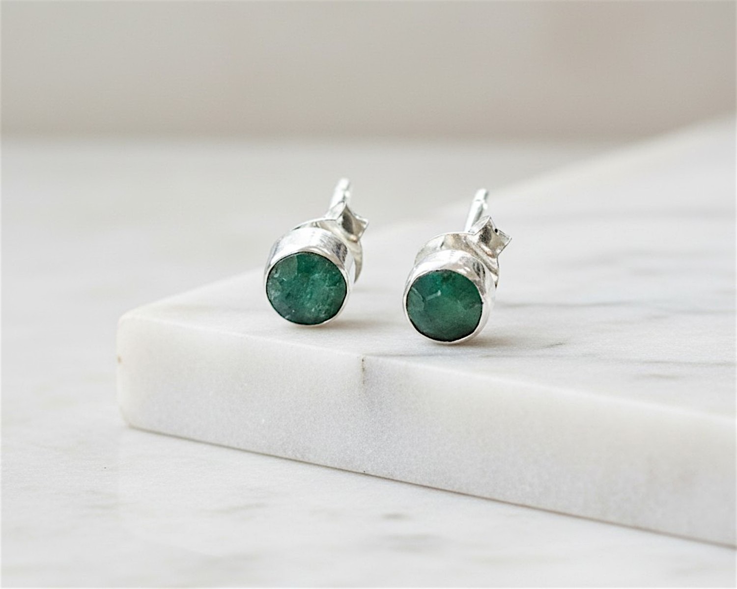 silver and emerald studs for sale