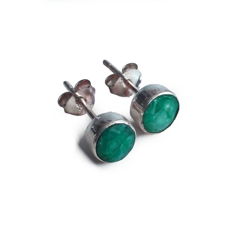 Silver and emerald round stud earrings for sale in Leeds, Yorkshire