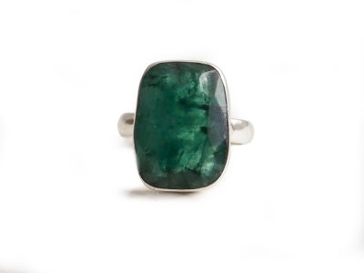 Silver and emerald ring lozenge shaped ring for sale in Leeds, Yorkshire
