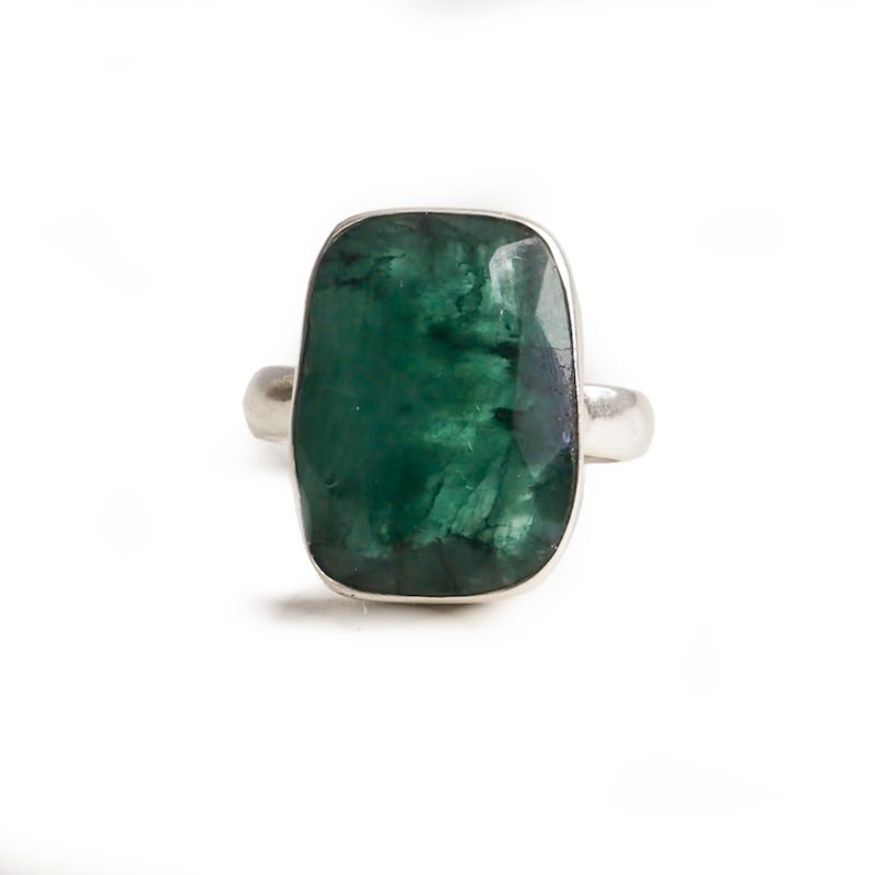 Silver and emerald ring lozenge shaped ring for sale in Leeds, Yorkshire