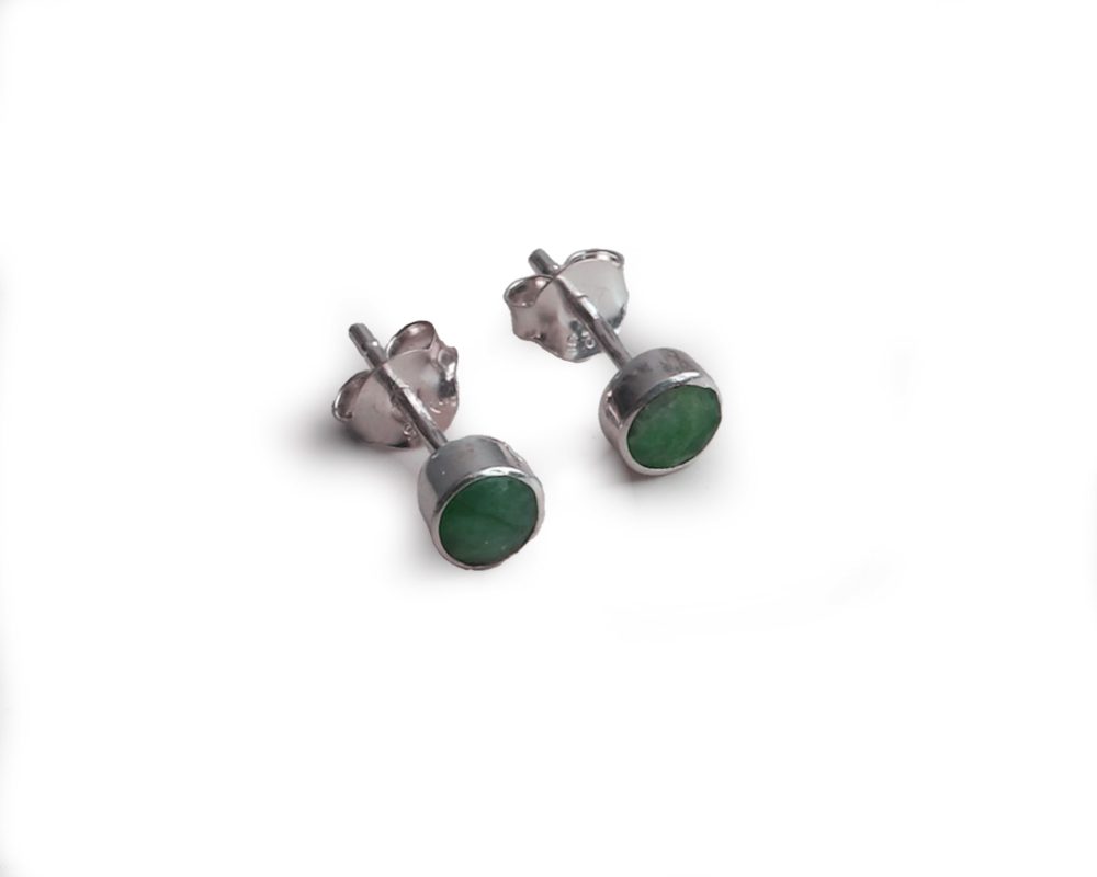 Silver and emerald small round stud earrings for sale in Leeds, Yorkshire