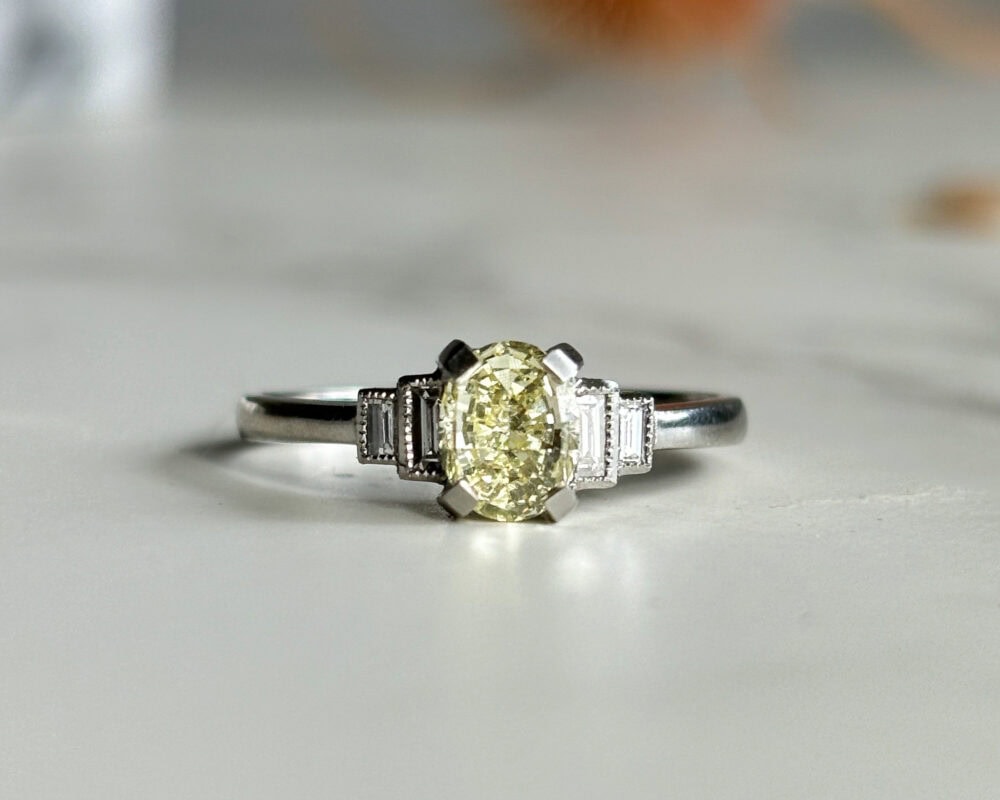 Vintage oval yellow diamond in platinum for sale in Leeds, Yorkshire