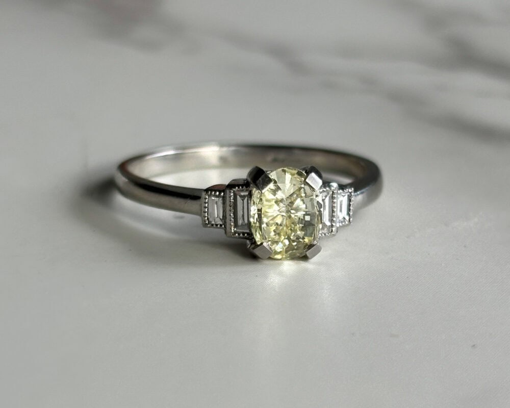 Vintage oval yellow diamond in platinum for sale in Leeds, Yorkshire