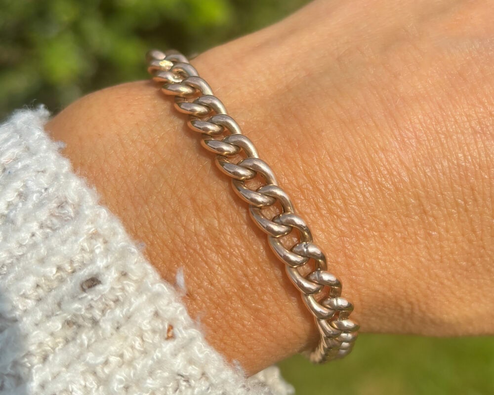 Antique Edwardian 9ct rose gold curb bracelet with shield charm for sale in Leeds, Yorkshire