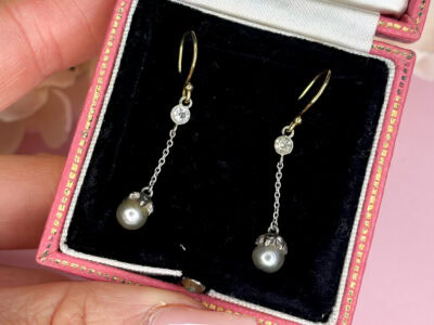 Antique 1930s pearl and diamond drop earrings for sale in Leeds, Yorkshire