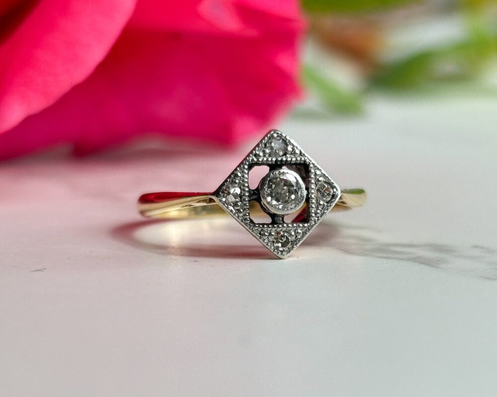 IMG_1274 Antique Art Deco diamond ring in 18ct yellow gold and platinum for sale in Leeds, Yorkshire