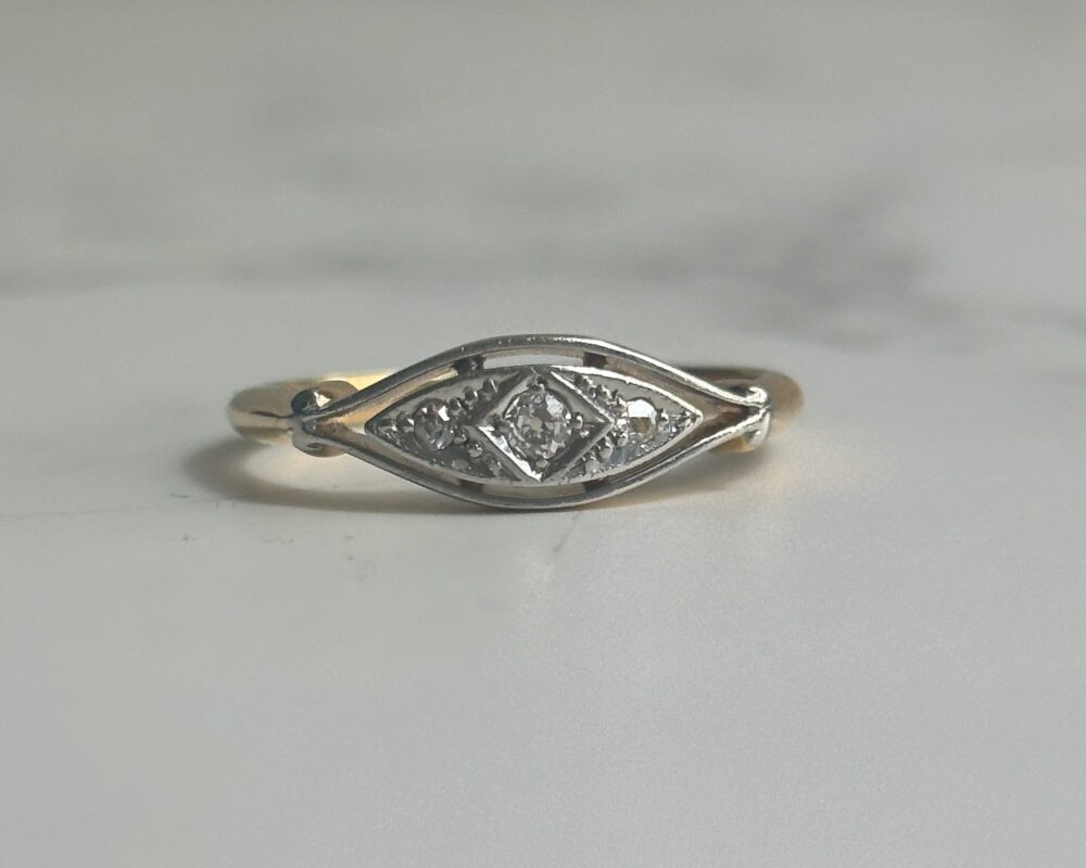 IMG_1432 Antique Art Deco diamond in 18ct yellow gold and platinum for sale in Leeds, Yorkshire