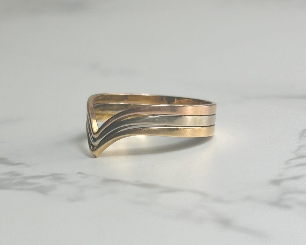 Vintage French wishbone ring 18ct three coloured gold for sale in Leeds, Yorkshire