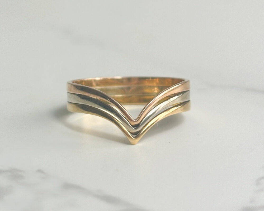 Vintage French wishbone ring 18ct three coloured gold for sale in Leeds, Yorkshire