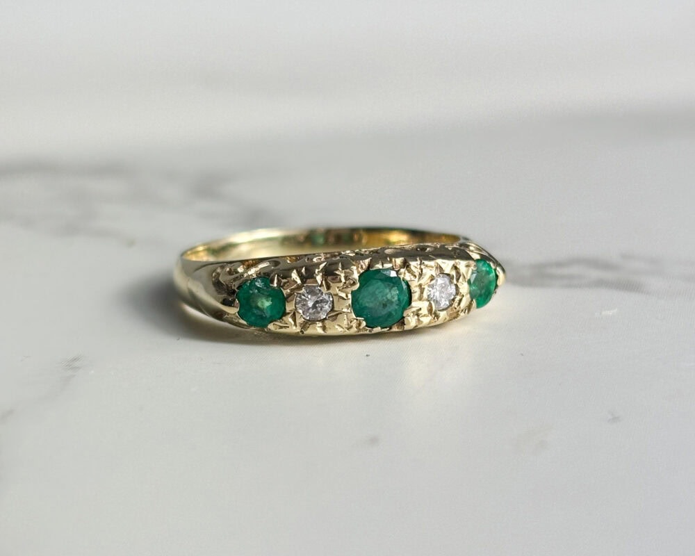 Vintage emerald and diamond gypsy style ring for sale in Leeds