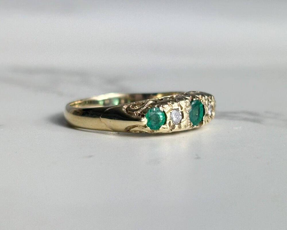 Vintage emerald and diamond gypsy style ring for sale in Leeds