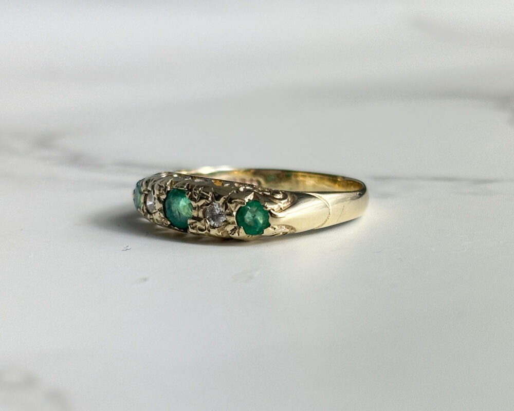 Vintage emerald and diamond gypsy style ring for sale in Leeds