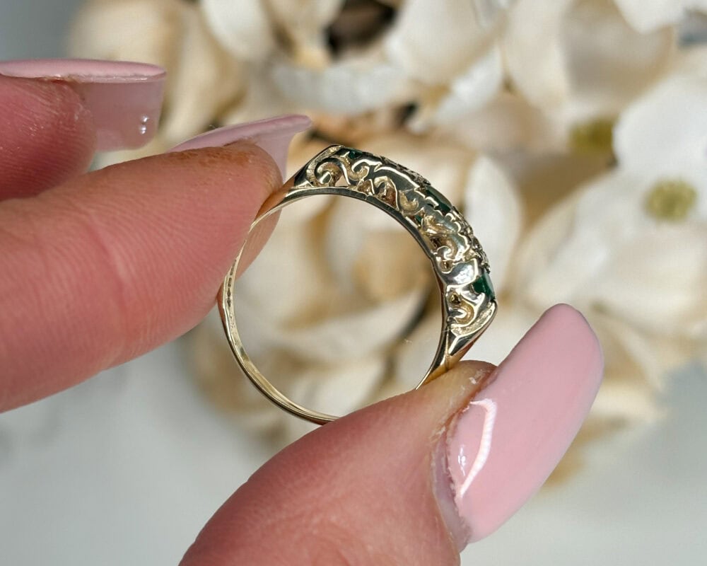 Vintage emerald and diamond gypsy style ring for sale in Leeds