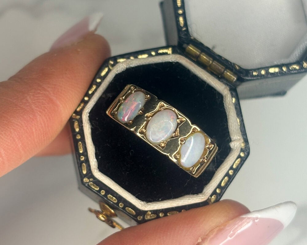 vintage opal and 9ct gold three stone band ring for sale in Leeds