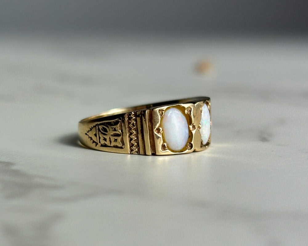 vintage opal and 9ct gold three stone band ring for sale in Leeds