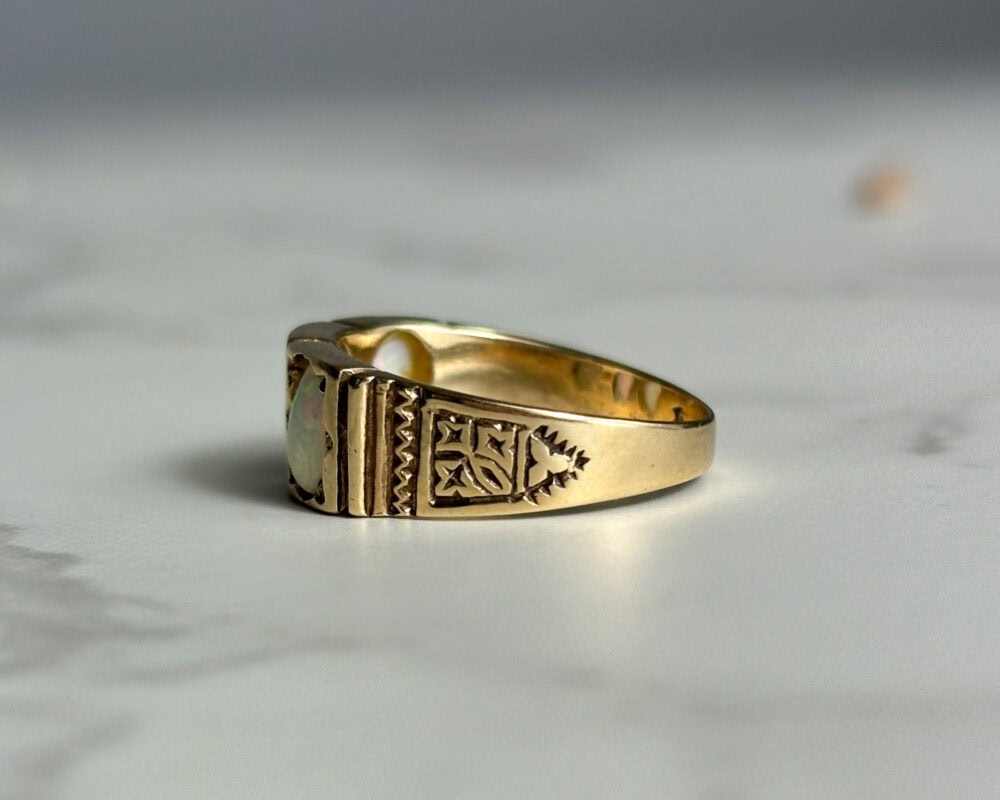 vintage opal and 9ct gold three stone band ring for sale in Leeds