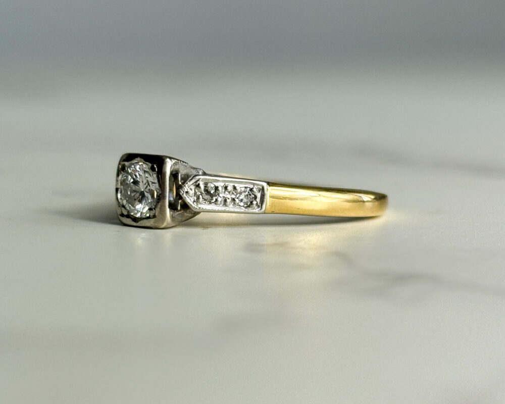 art deco diamond square set ring in 18ct yellow gold and platinum