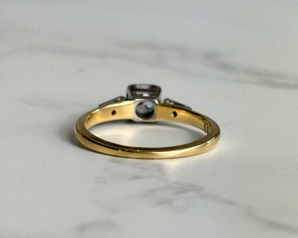 art deco diamond square set ring in 18ct yellow gold and platinum