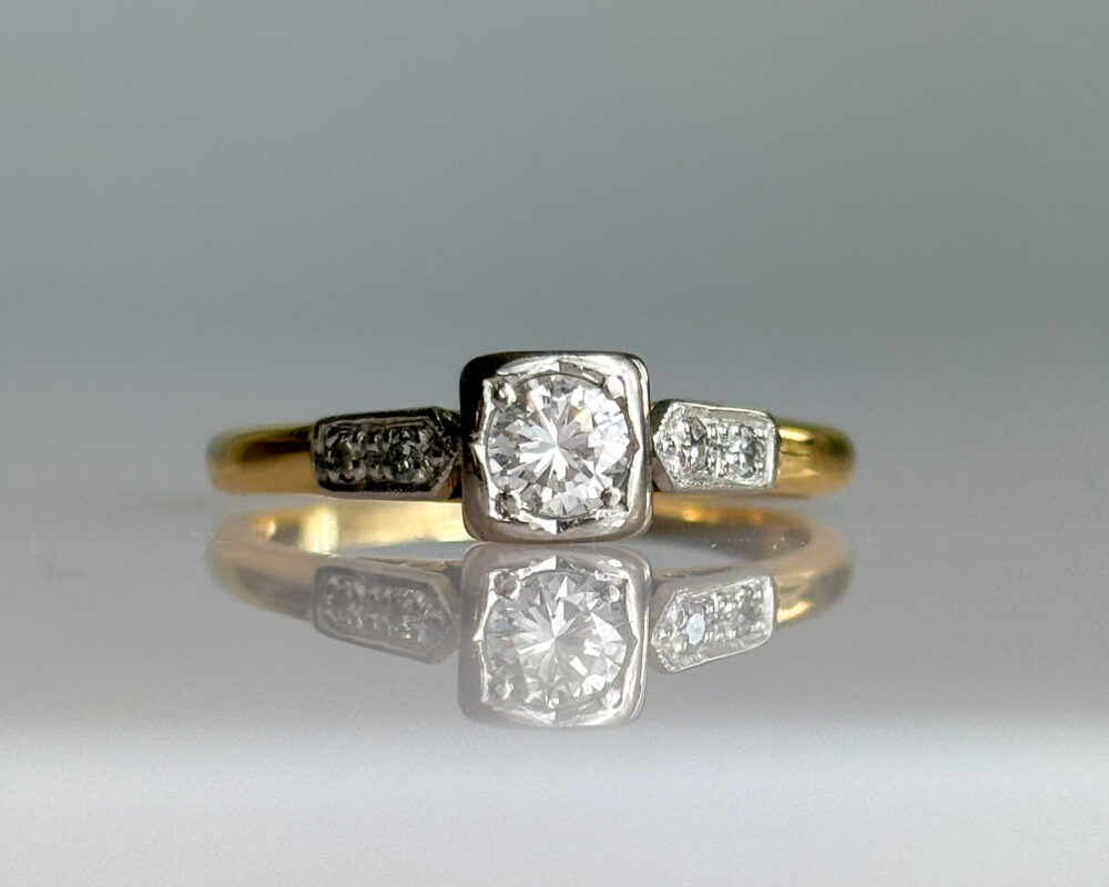 IMG_4519 art deco diamond square set ring in 18ct yellow gold and platinum