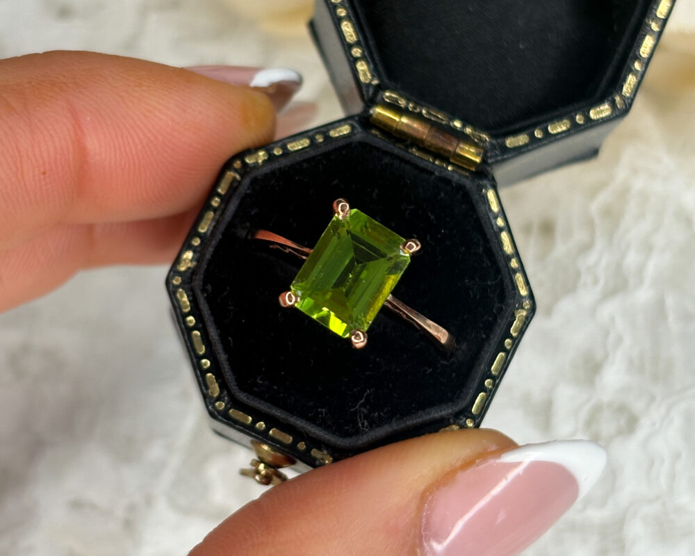 modern 9ct rose gold and peridot ring for sale