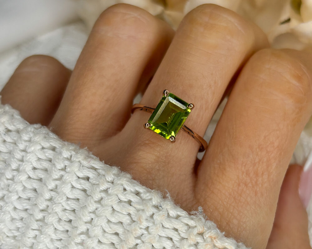 modern 9ct rose gold and peridot ring for sale