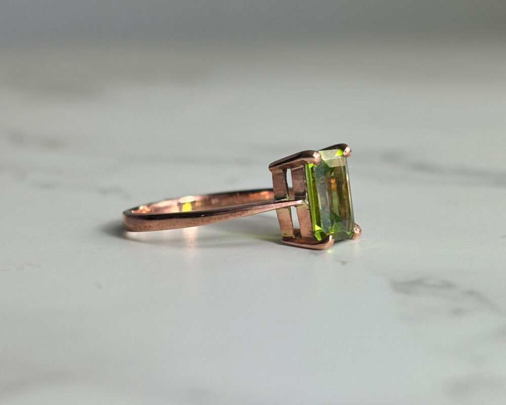 modern 9ct rose gold and peridot ring for sale