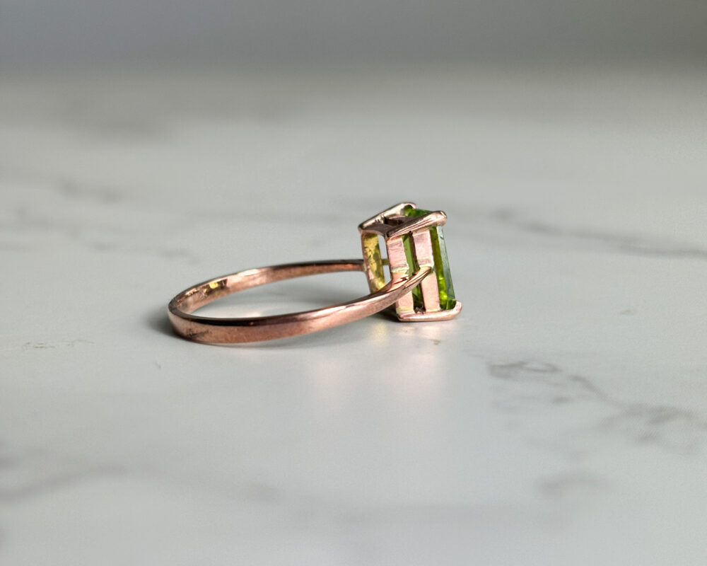 modern 9ct rose gold and peridot ring for sale