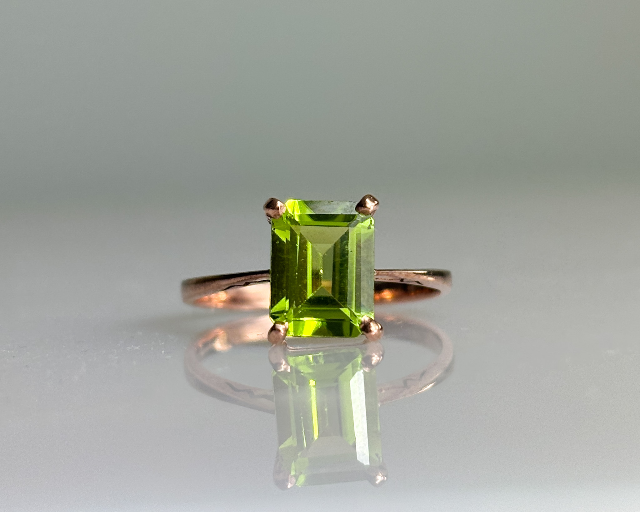 modern 9ct rose gold and peridot ring for sale