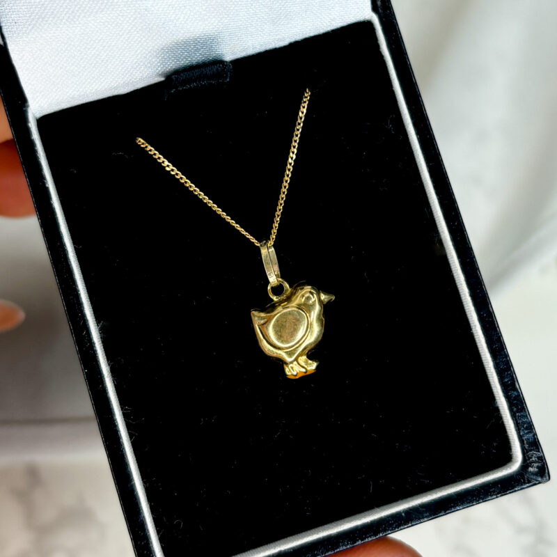vintage 9ct gold bird charm on an 18 inch gold chain for sale