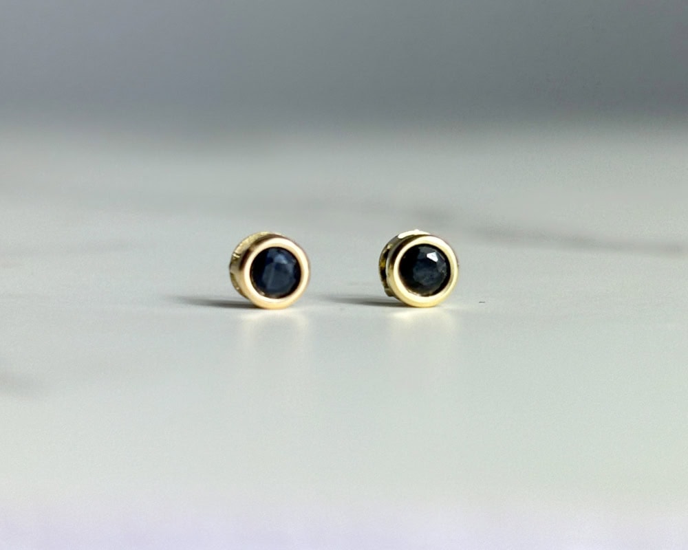 9ct gold sapphire bezel set stud earrings for sale
